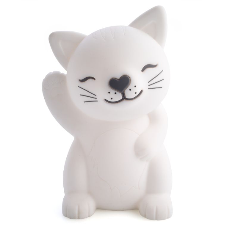 Adorable 12cm cat-shaped LED lamp with soft touch, 6 brightness levels, and safe silicone design for kids' rooms.