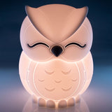 Adorable owl-shaped LED lamp with soft silicone casing, touch-activated brightness, and rechargeable battery for kids' rooms.