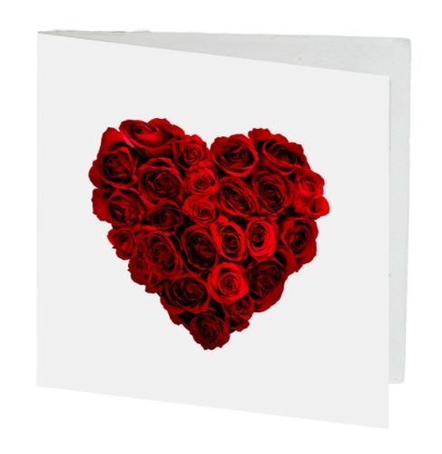 Heart-shaped gift cards featuring red roses, perfect for expressing love on any occasion, pack of 10, 7cm each.