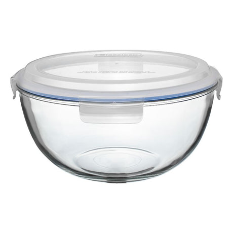 Versatile 6000ml glass mixing/storage bowl with airtight lid, microwave safe, eco-friendly, and BPA-free design.