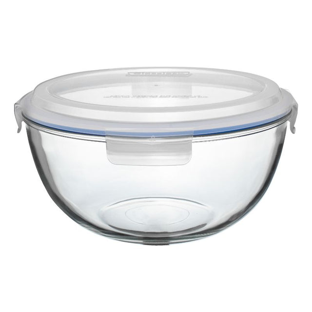 Versatile 6000ml glass mixing/storage bowl with airtight lid, microwave safe, eco-friendly, and BPA-free design.