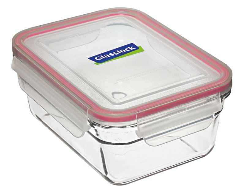 Rectangular 970ml Glasslock container with airtight lid, durable glass, ideal for versatile food storage and meal prep.