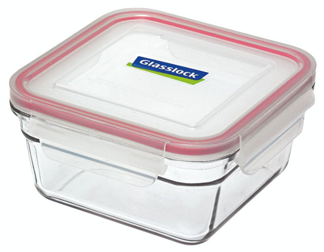 Square Glass Container by Glasslock (405ml): sleek, stackable, airtight design ideal for food storage and meal prep.