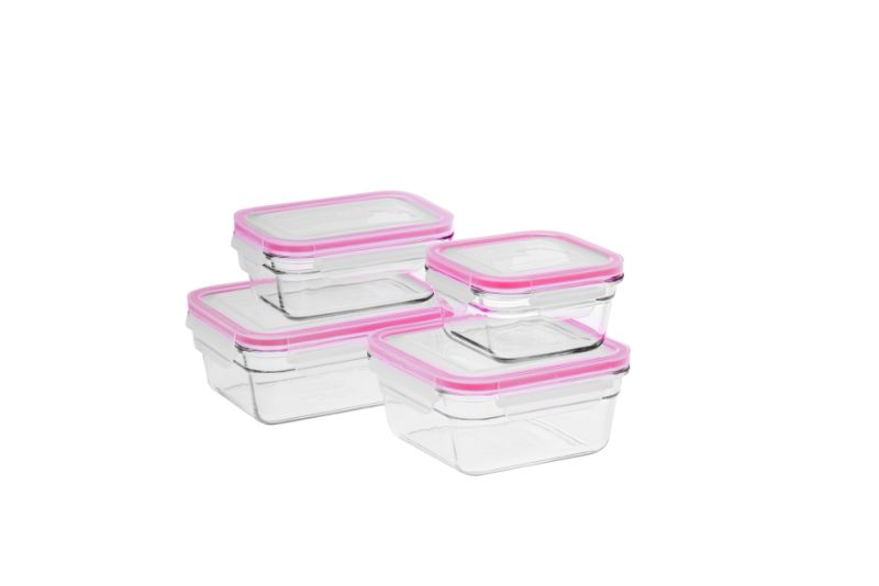 Four-piece Glasslock container set made of durable glass, featuring airtight lids for food storage and meal prep.