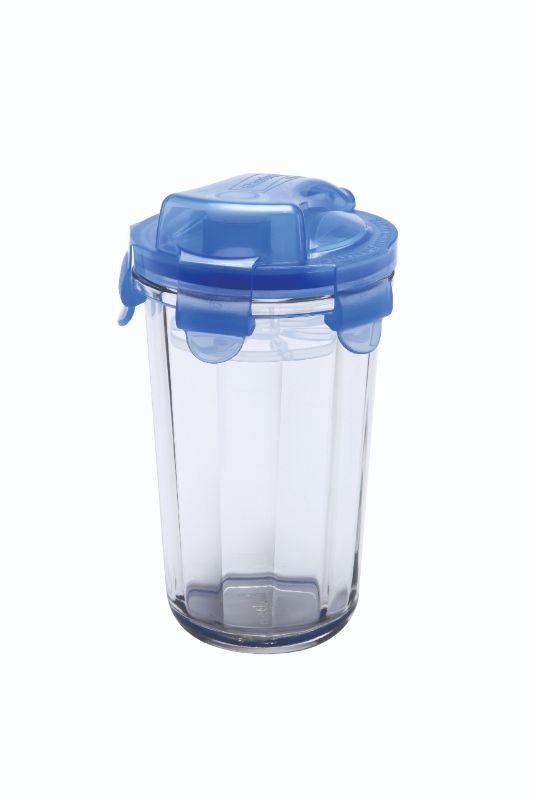 Glass Shaker GLASSLOCK: 450ml tempered glass, BPA-free, leak-proof, eco-friendly design for shakes and smoothies.