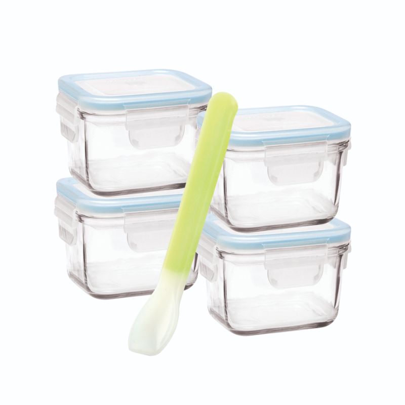 Baby Set with Silicone Spoon - GLASSLOCK Square 210ml ( 5Pcs)