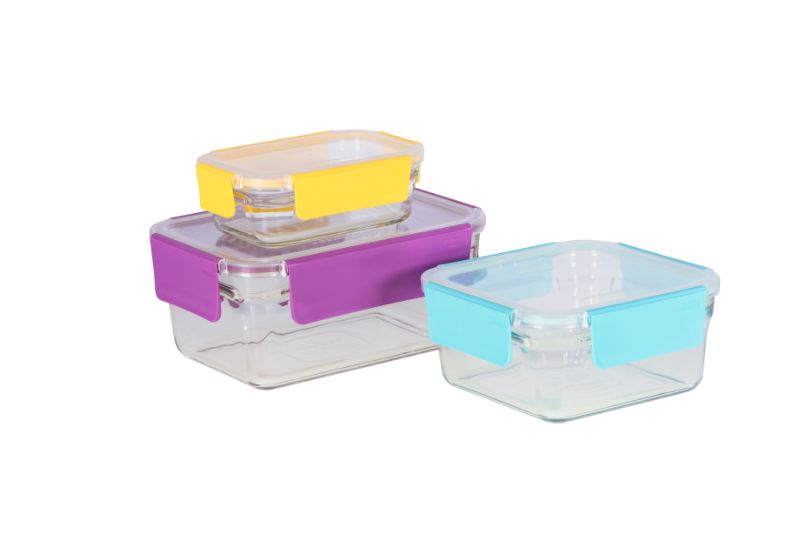 Glasslock Premium Container Set (3Pcs) features airtight, shatter-resistant glass containers, perfect for safe food storage and meal prep.