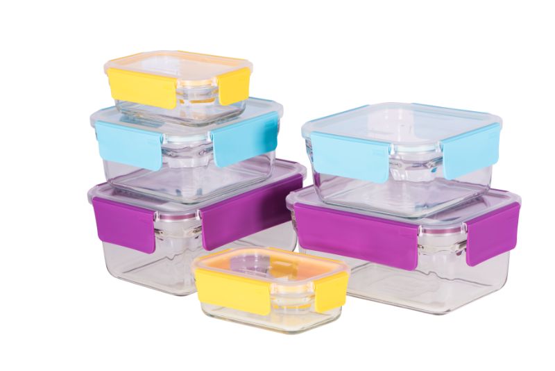 Glasslock Premium Oven Safe Container Set, 6 shatter-resistant glass containers ideal for meal prep and storage.