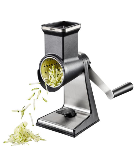 Rotary Slicer Grater with interchangeable drums, perfect for grating, slicing, and shredding various ingredients effortlessly.