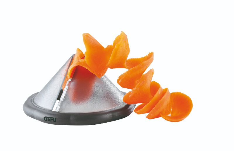 GEFU Rosli Spiral Slicer in stainless steel, perfect for creating decorative vegetable spirals with ease.