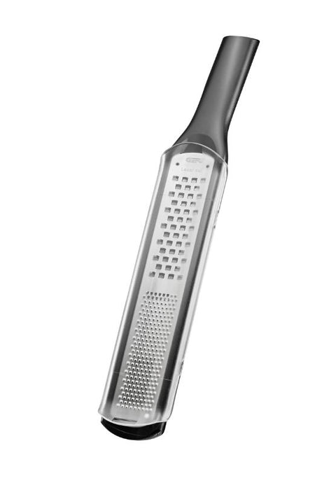 Gefu Rafino Grater, 32.2cm, with ultra-sharp blades for fine and coarse grating, includes protective cover and non-slip base.