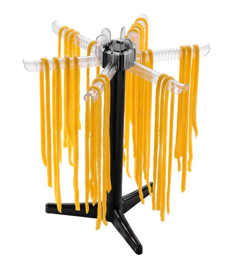 Pasta Dryer with six detachable arms for easy pasta hanging, made of durable plastic, and dishwasher safe for convenient cleaning.