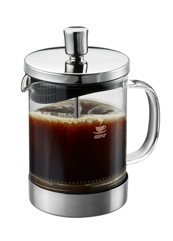 Sleek Gefu Diego Coffee Press (600ml) in stainless steel and glass, perfect for brewing aromatic coffee and tea.