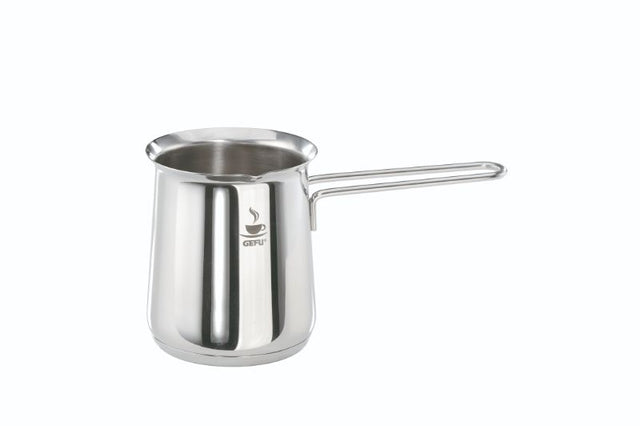 Gefu Claudio Frothing Jug (300ml), stainless steel, double floor, ergonomic spout for barista-quality froth at home.