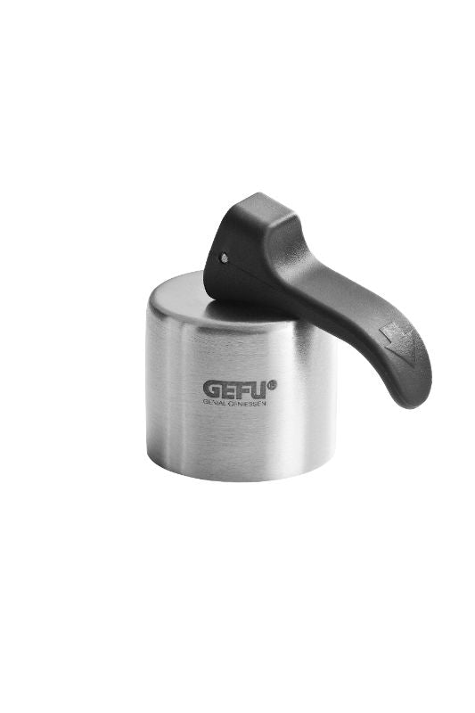 A sleek, airtight bottle stopper made of stainless steel and plastic, measuring 8.2cm for preserving beverages.