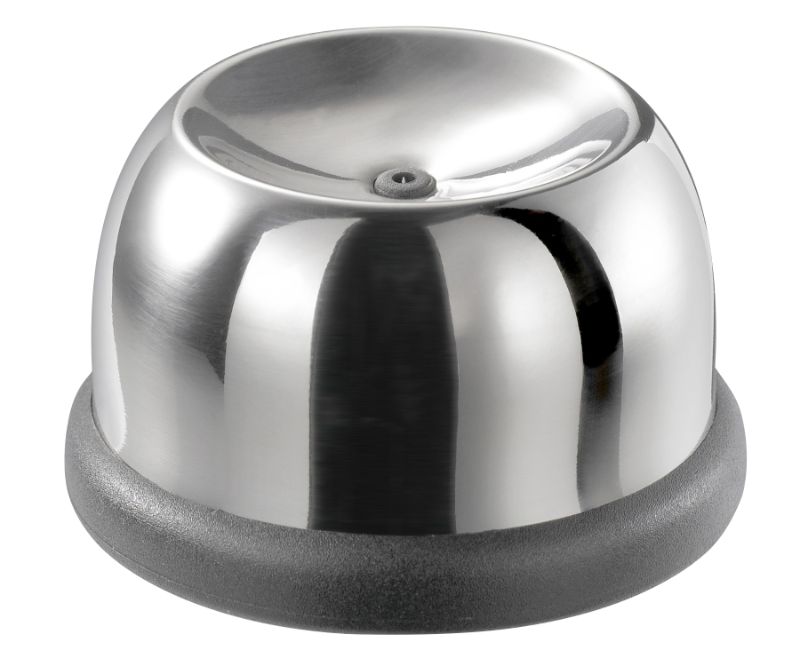 Stainless steel and plastic egg pricker in black and silver, designed to prevent cracked boiled eggs by releasing pressure.