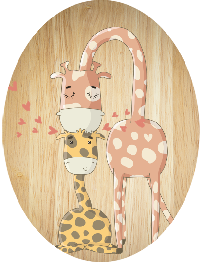 Giraffe Family -  Plywood Oval - Wall Art