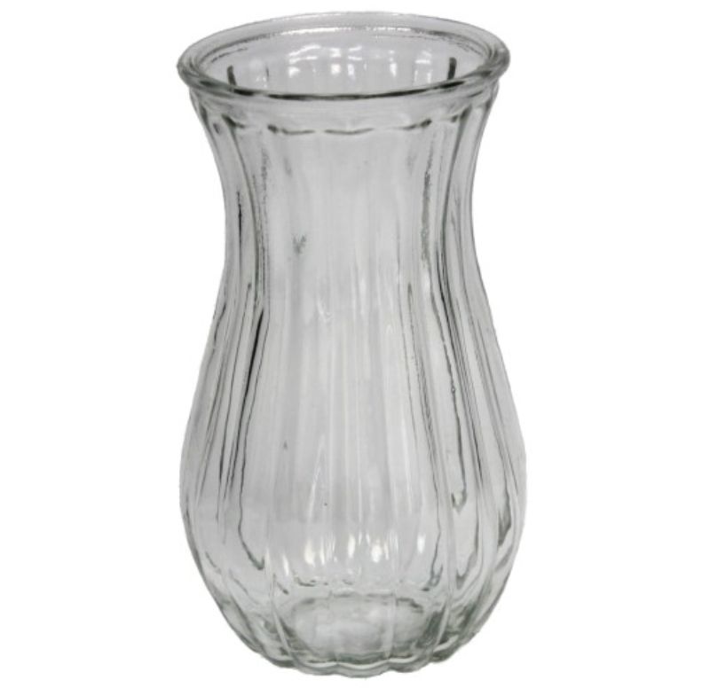 Clear glass vase standing 22cm tall, perfect for fresh flowers or as a chic decorative piece in any room.