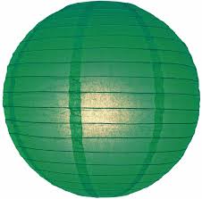 10 pack of vibrant 8" green paper lanterns with bamboo ribbing, perfect for enhancing event decor and easy to set up.