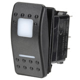 Red illuminated rocker switch for 12/24V with 'Dash Light' symbol, SPST design, 20A at 12V, compact mounting 37.5x21mm.