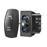 Red LED illuminated rocker switch for 12/24V systems, featuring a sealed design and clear 'On' indicator.