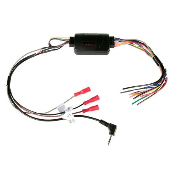 Universal steering wheel control adaptor by AERPRO, includes patch lead for easy audio management in various vehicles.