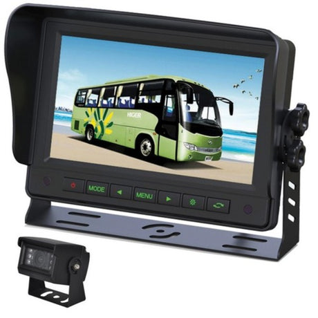 Heavy-duty 7-inch wired monitor with night vision for safe reversing, featuring 3 camera inputs and 12V/24V compatibility.