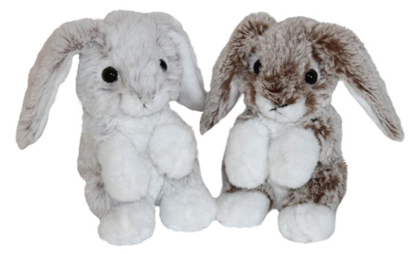Standing plush rabbits in grey and brown, each 15cm, perfect for playful home decor and gifts.