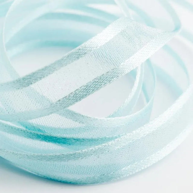 Baby blue organdy satin edge ribbon, 23mm x 20m, perfect for crafting, gift wrapping, and elegant decorations.