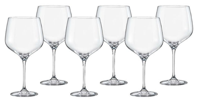 Elegant BOHEMIA Rebecca Wine Cocktail Set of 6 glasses, each 820ml, perfect for serving wines and cocktails.