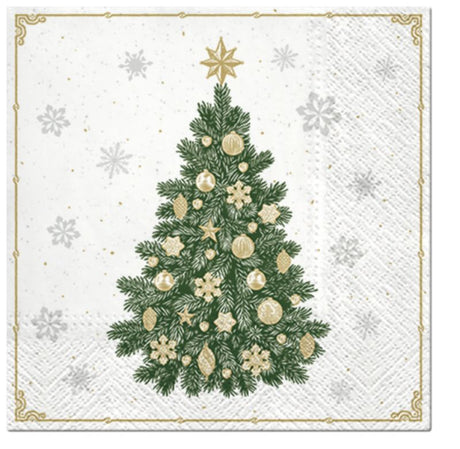 Frosty Tree patterned lunch napkins, 33cm, perfect for festive dining and winter celebrations.