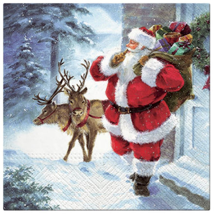 Festive PAW lunch napkins featuring a cheerful 'Santa Is Coming' design, perfect for holiday gatherings and table settings.