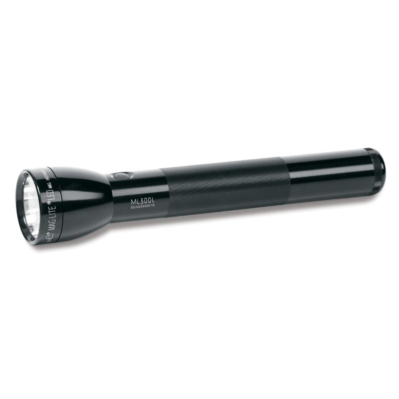 High-performance MAGLITE 3D LED ML300L flashlight in black, featuring rugged aluminum build and variable-focus beam.