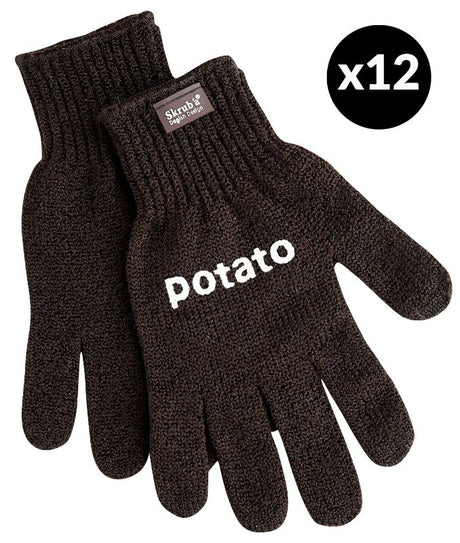 Reusable potato scrubbing gloves, ideal for clean food prep; pack of 12 for convenience and eco-friendliness.