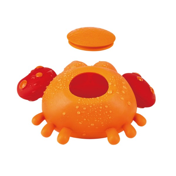 Colorful crab and fish bath squirters for toddlers, designed for fun water play and developing fine motor skills.