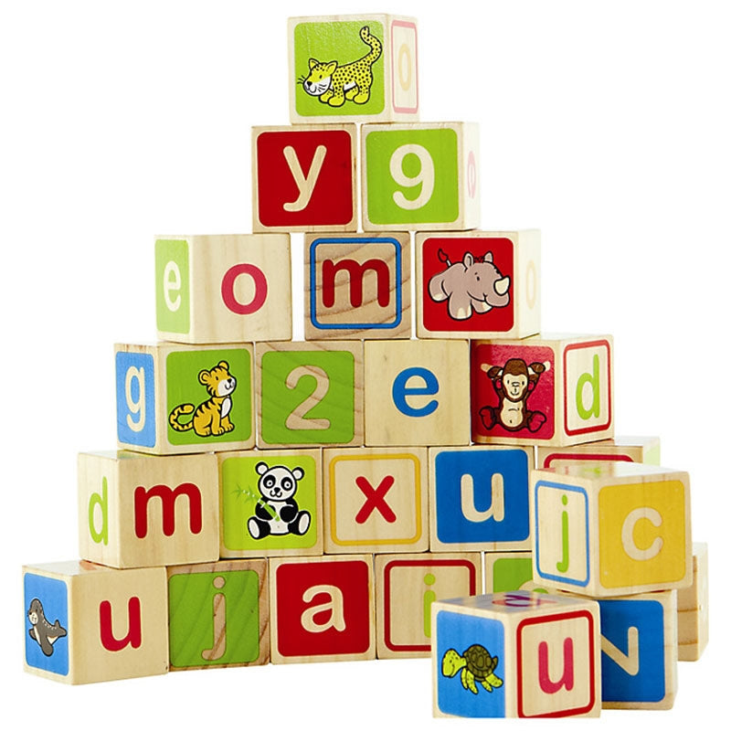 Colorful wooden ABC blocks featuring letters, numbers, and symbols, perfect for imaginative learning and skill development for toddlers.