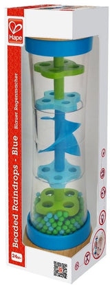 Beaded Raindrops Kids Toy in blue, promoting sensory play with vibrant beads and soothing sounds for toddlers.