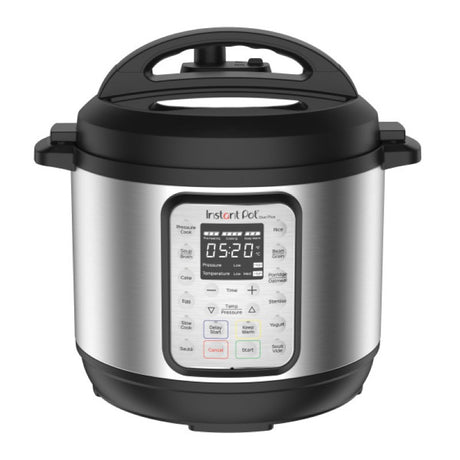 Instant Pot Duo Plus 5.7L multi-cooker with 13 smart programs, stainless steel inner pot, and safety features for efficient cooking.