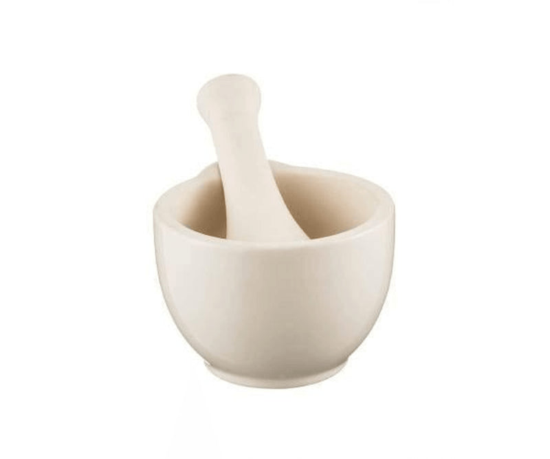 Mason Cash white medium mortar and pestle, unglazed interior for easy grinding, glazed exterior for elegant look and easy cleaning.