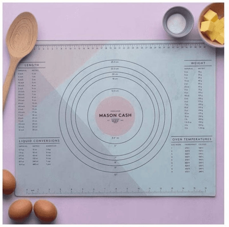 Mason Cash Innovative Glass Pastry Board, durable and heat-resistant, with measurement guides and non-slip feet for easy baking.