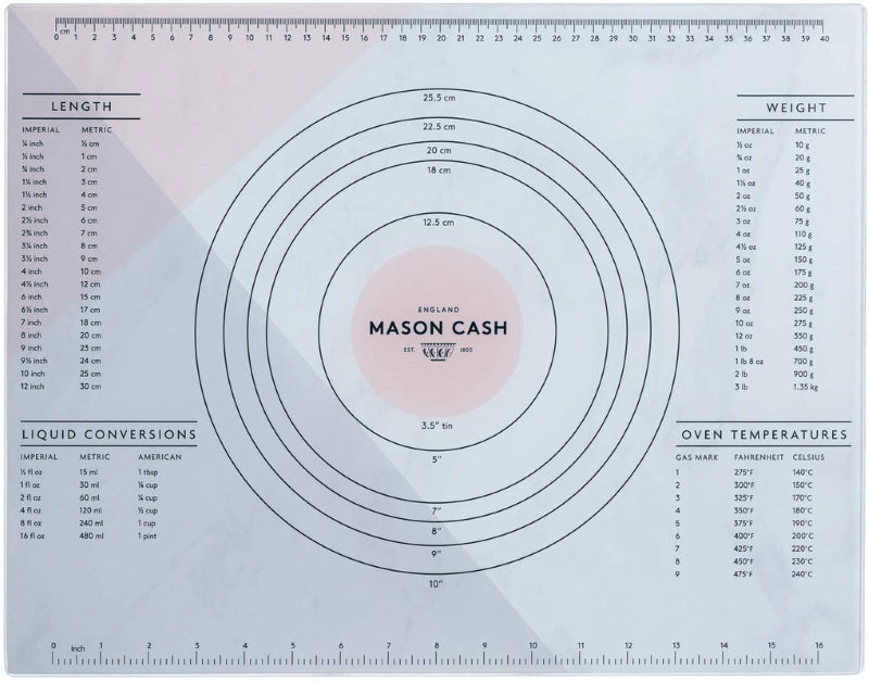 Mason Cash Glass Pastry Board: heat-resistant, measuring guides, easy to clean, non-slip, ideal for bakers of all levels.