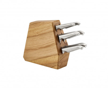 Furi Pro Duo-Angled Knife Block Set with 7 premium knives and oak block for enhanced grip and kitchen style.