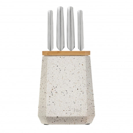 Furi Stone Knife Block Azure Terazzo Set: 5-piece high carbon knives with stylish block, perfect for chefs and home cooks.