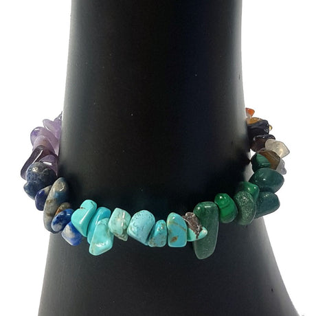 Chakra 5mm Chip Bracelet Set of 3 features vibrant healing crystals to promote balance and tranquility in daily life.