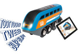 Interactive toy train with sound recording, playback, and Smart Tech integration for imaginative play and adventures.