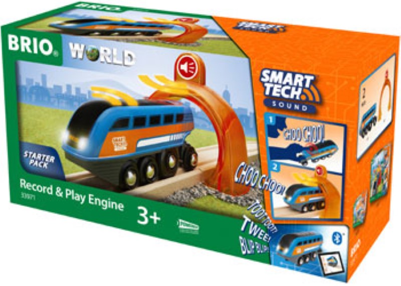 BRIO Smart Tech Sound Engine for kids 3+, features record/play function, stable design, and connects to Smart Tech Sound app.