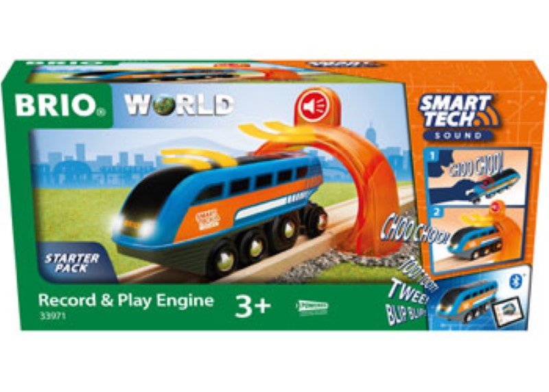 BRIO Smart Tech Sound - Record & Play Engine: an interactive toy train with customizable sound, moving through the Sound Action Tunnel.