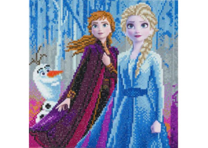 CrystalArt kit featuring Elsa, Anna, and Olaf for a creative DIY crystal painting experience, 30x30cm canvas included.