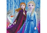 CrystalArt kit featuring Elsa, Anna, and Olaf for a creative DIY crystal painting experience, 30x30cm canvas included.