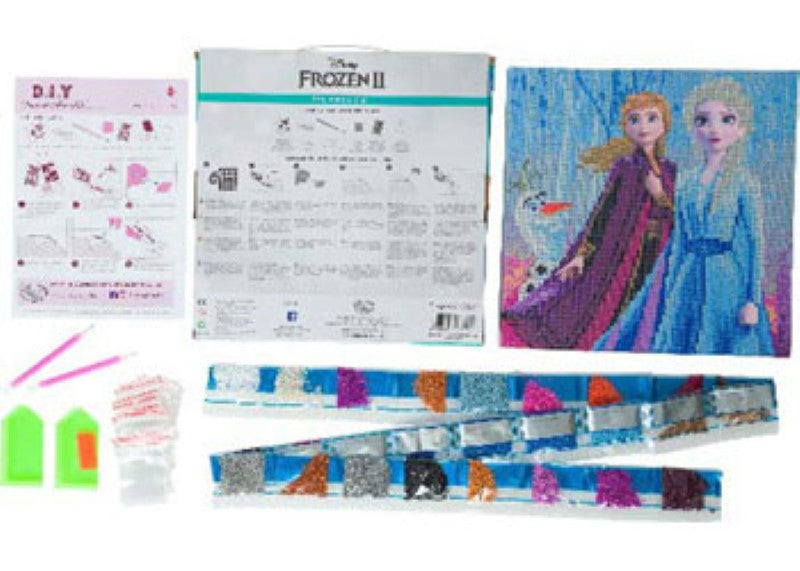 CrystalArt DIY kit featuring Elsa, Anna, and Olaf for creating a vibrant 30x30cm masterpiece with sparkling crystals.